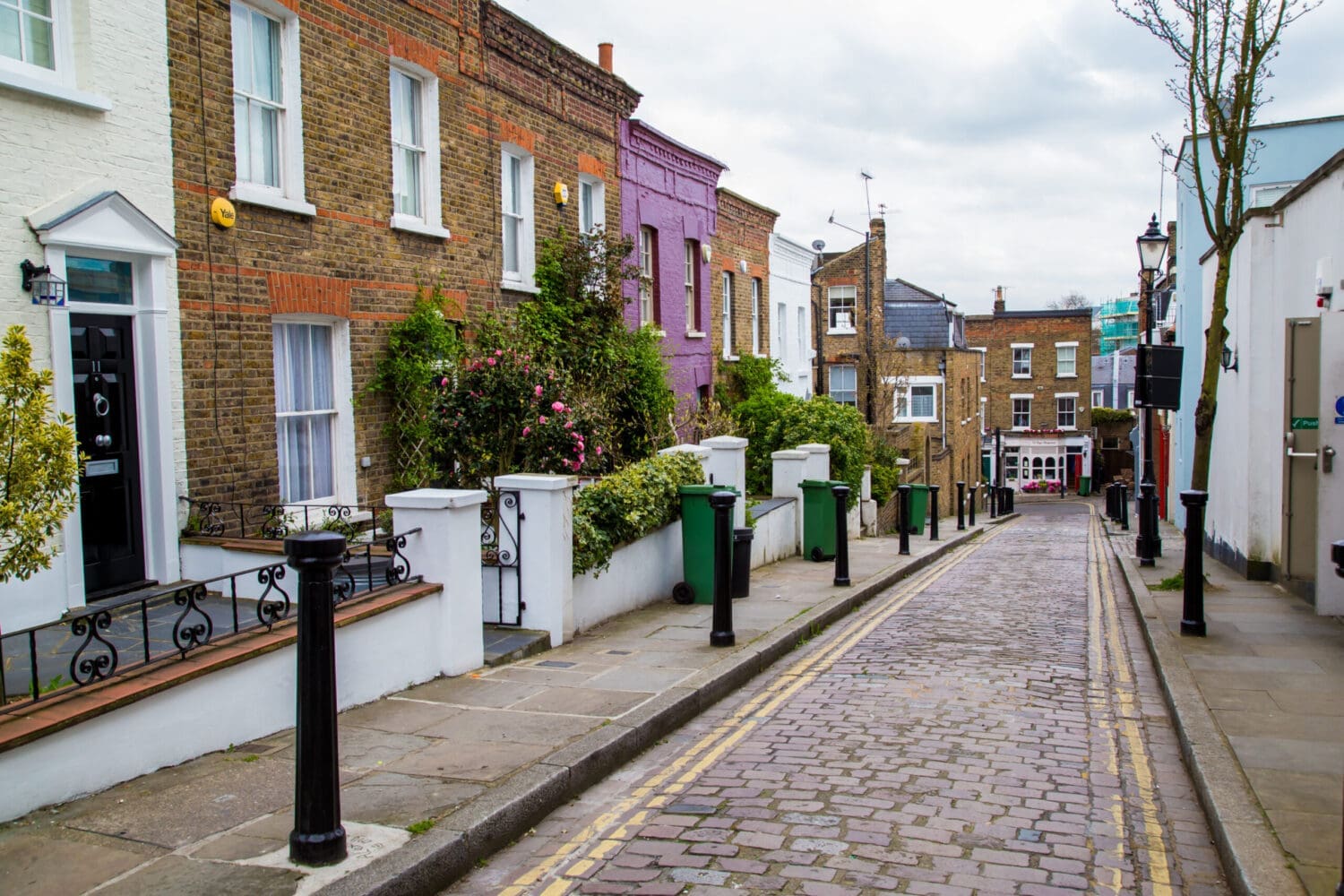 Narrow Streets in the UK with colorful terraced homes