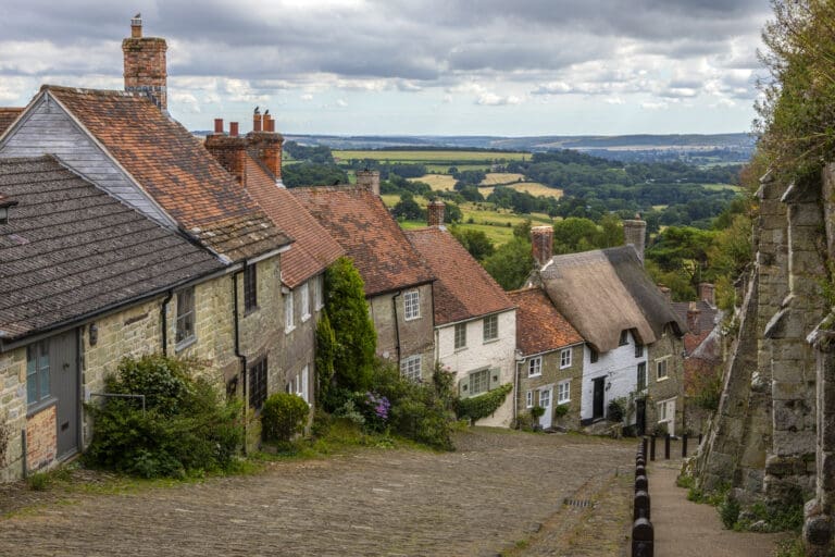 Gold Hill, also known as HTown of Shaftesbury in Dorset, UK